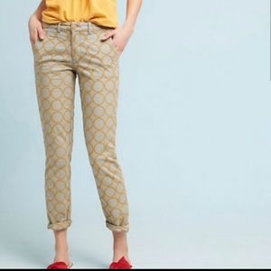 Anthropologie Chino Tan Pants Gold Circles Size 28